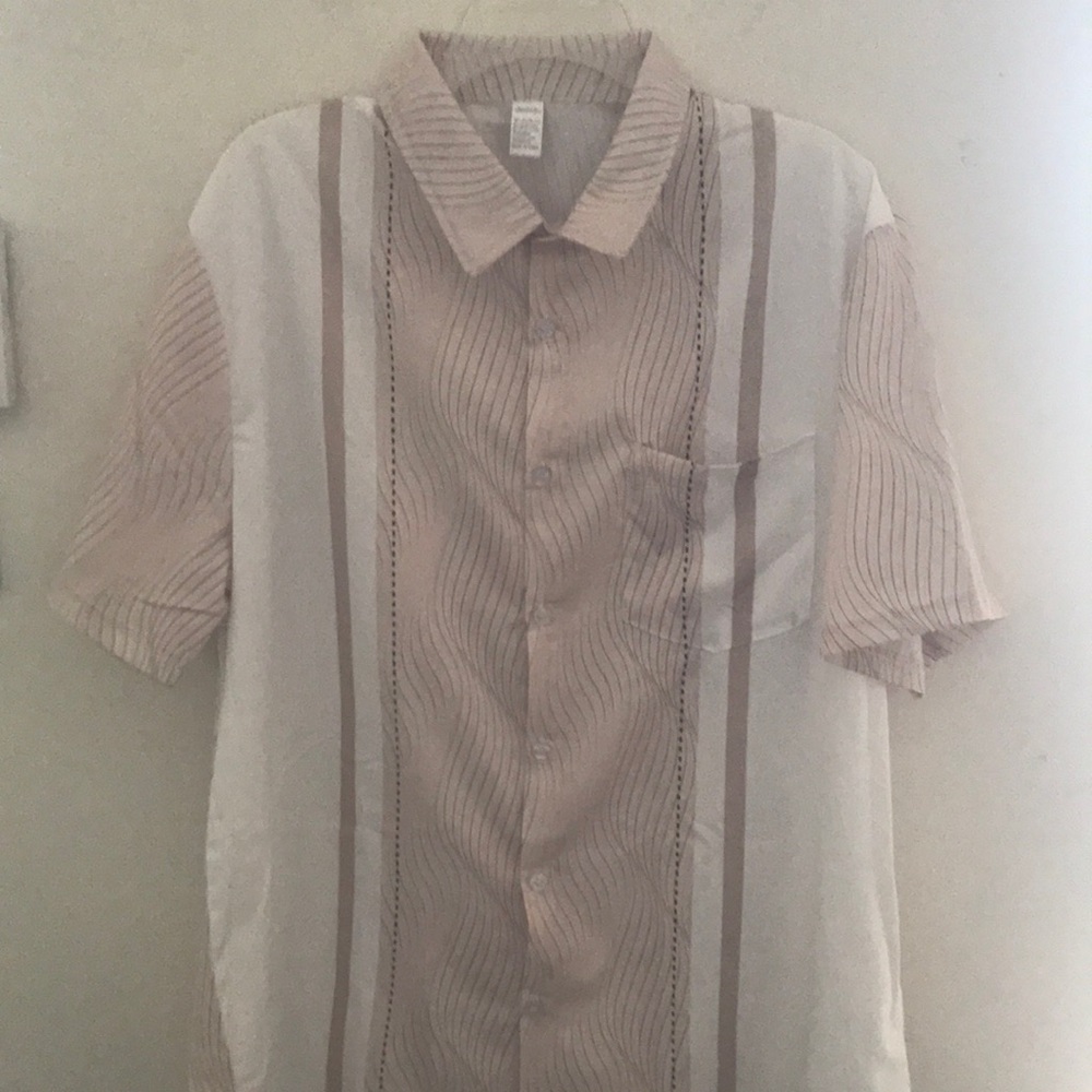 Men's Beige Striped Short Sleeve Shirt